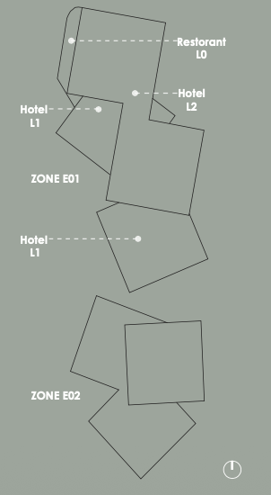 Zone E — Hotel E01 · E02 · Restaurant